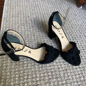 Unisa Black Ruffle Heels